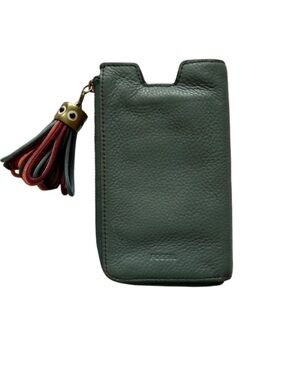 Fossil Teal Leather Phone Wristlet with Multicolor Tassel